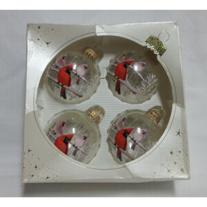 Bronners Christmas Cardinal Frosted Glass Ornament Red Cardinal Approx 3" SET/4